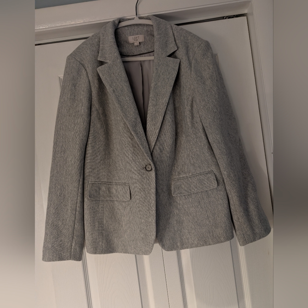 The Loft Women's Classic Gray Herringbone Blazer Jacket